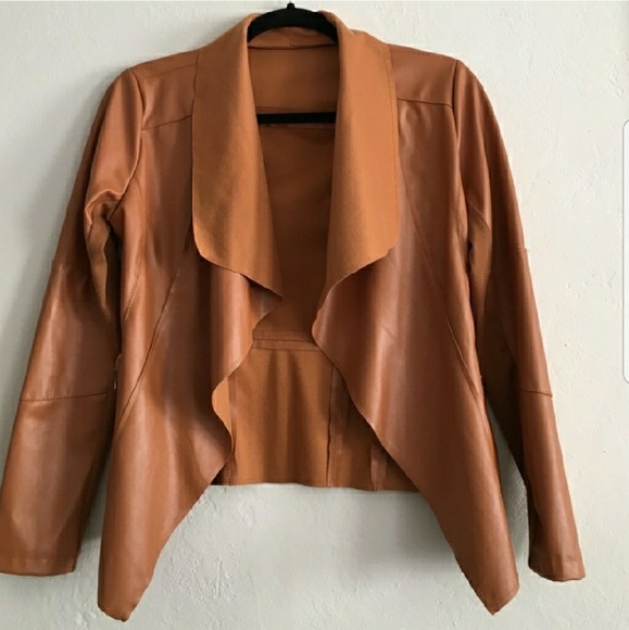 Boutique Jackets & Blazers - Drape front cognac cardigan jacket